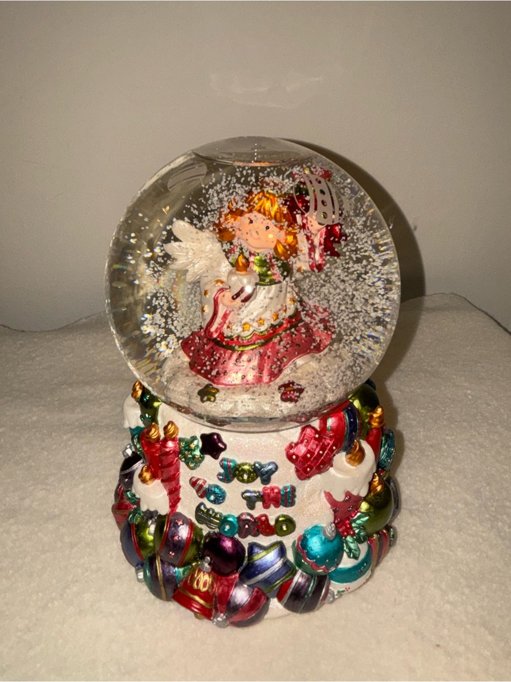 Festive Pink Angel Snow Globe Holiday Decor